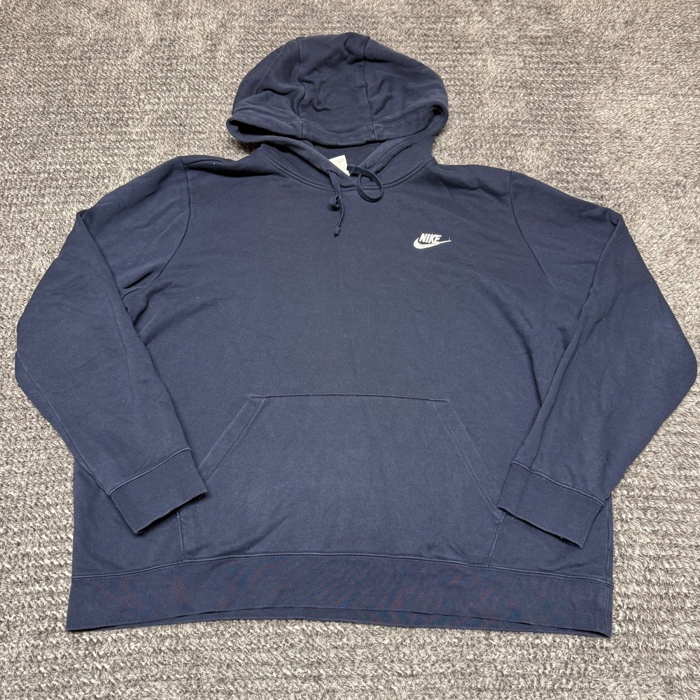 Nike‎ Mens Hoodie Pullover Sweatshirt XXL Navy Blue Hooded Kangaroo Pocket